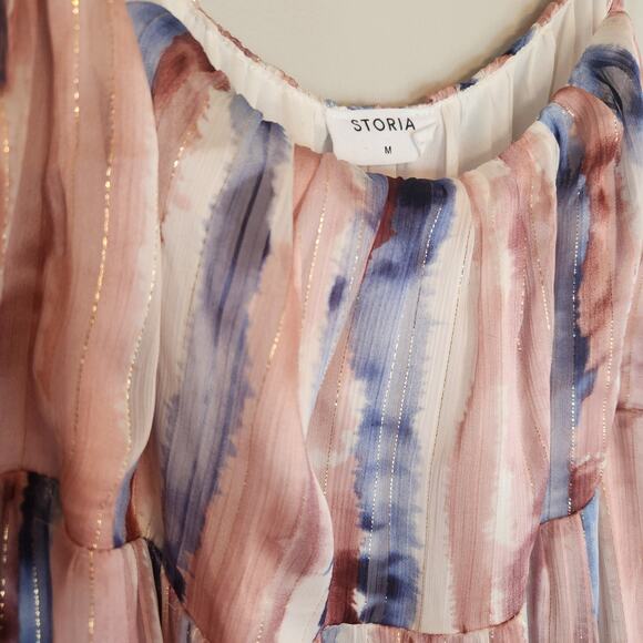 Storia Boutique Tiered Midi Length Whimsy Fairy Dress Tie shoulder size Medium - Picture 8 of 9